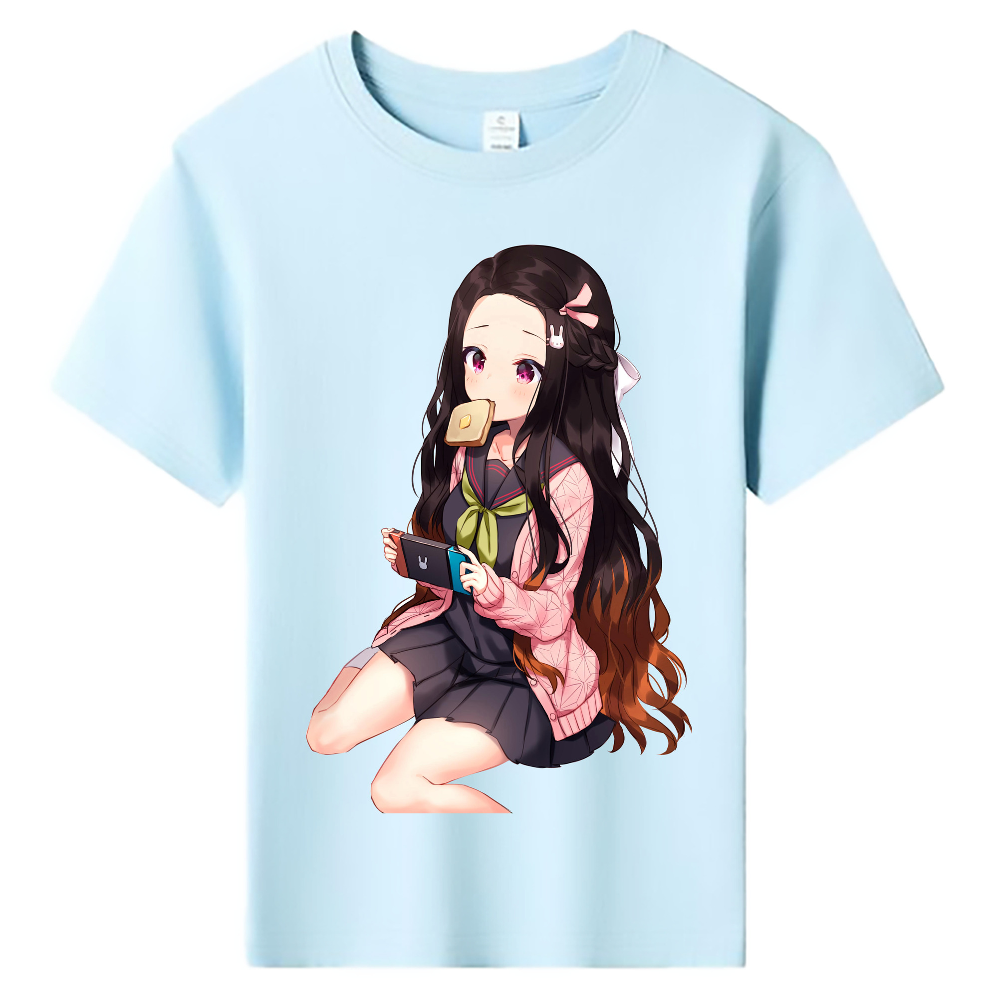 （画像用） 鬼滅の刃（きめつのやいば）竈門 禰󠄀豆子／かまど ねずこ Kamado Nezuko 綿100％キッズTシャツ（フロントプリント）